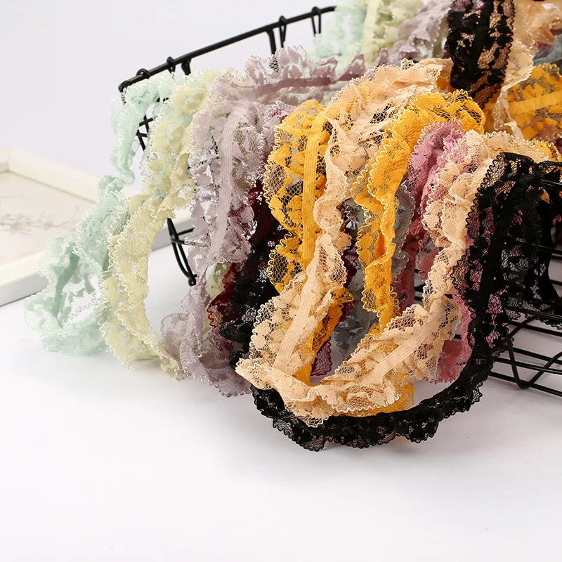 Stretch lace ribbon nylon spandex color stretch woven apparel headwear textile DIY decorative ribbon manufacturer