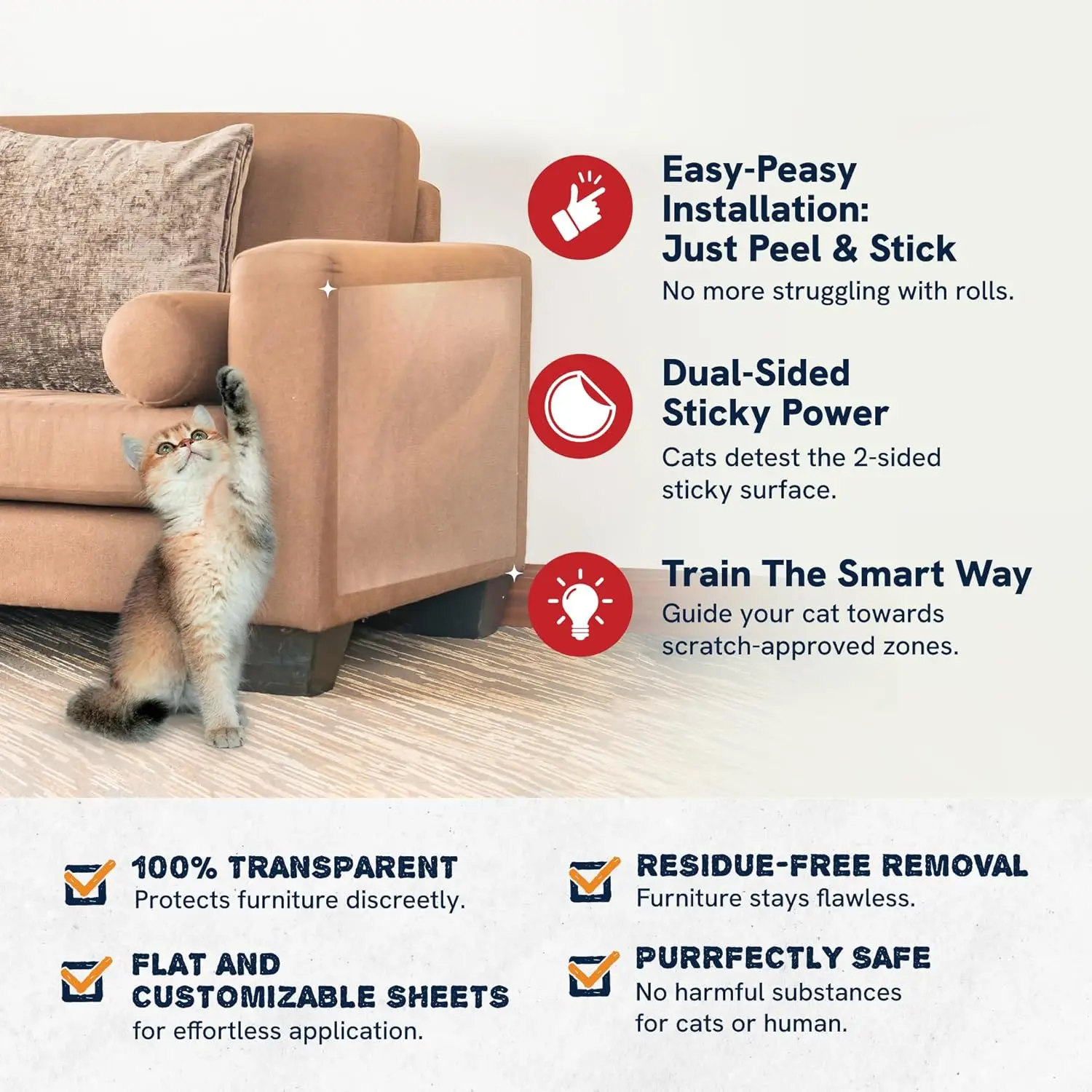 Cat Scratch Furniture Protector, Clear Couch Corner Protectors for Indoor Cats, Anti Scratch Deterrent Sticky Tap