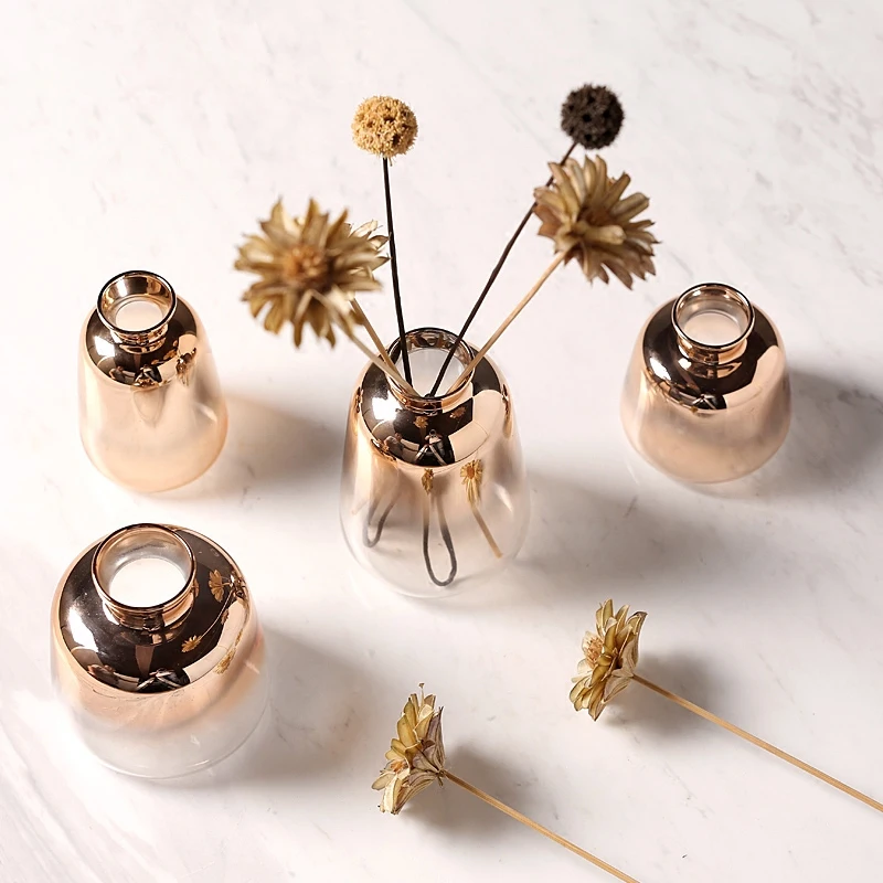 Minimalist Home Decor Wedding Bouquet Decorative Nordic Geometric Gold  Glass Vase for Flowers Interior Home Decoration