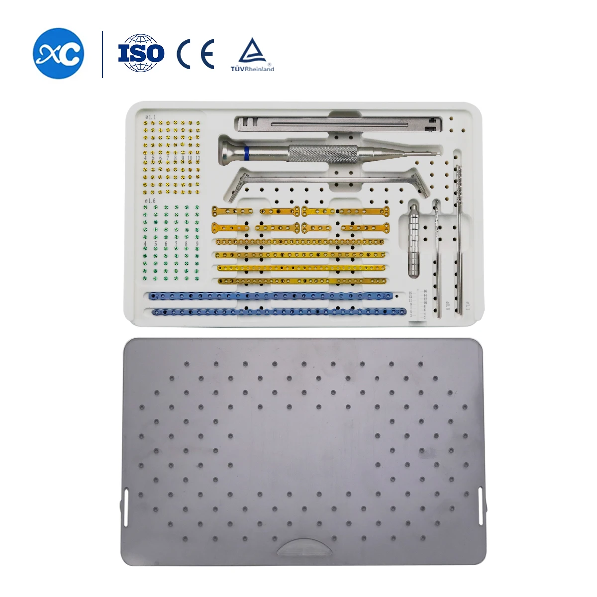 Good Price High Temperature Sterilization HPP Instrument Box With Straight T Titanium Bone Plates And Cortical Locking Screws
