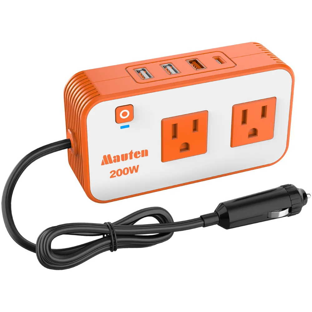 200W multifunctional socket inverter fast charging PD20w+QC3.0 power converter bank car inverter