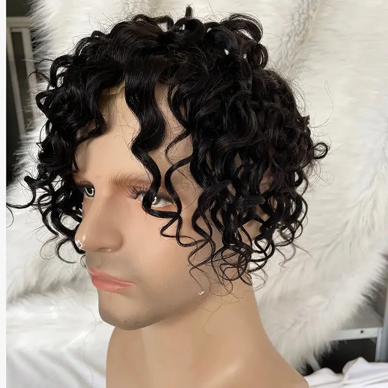 Mens Hairpiece Hair Replacement System Human Hair Loose Wavy Hairstyle French Lcae   toupee full lace 10x8