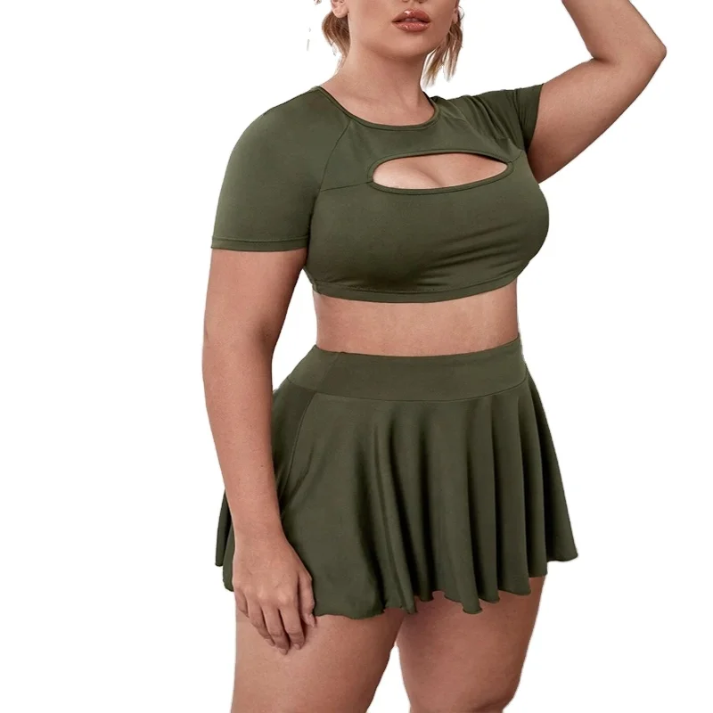 New Arrival High Quality Custom LOGO Women summer solid workout sports fitted plus size womens plus size dresses skirt sets