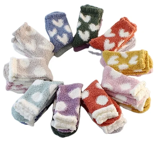 Ready To Ship Colorful Pink Cozy Socks Fuzzy With Design Heart Logo Dots High Quality For Winter