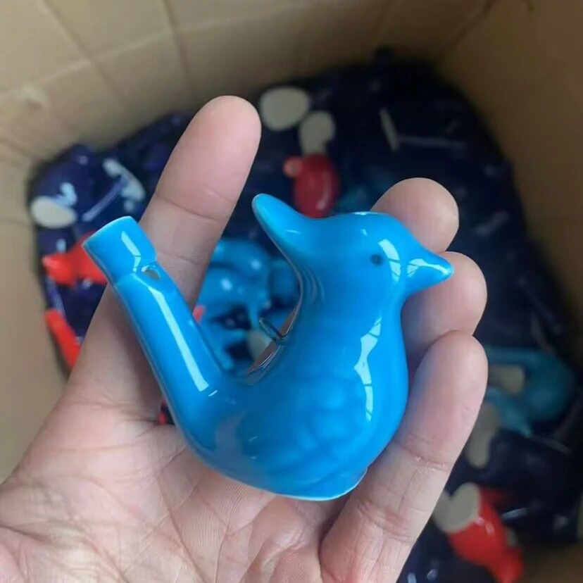 Wholesale cheap solid color bird whistle toy with lanyard omagic clay bird whistle