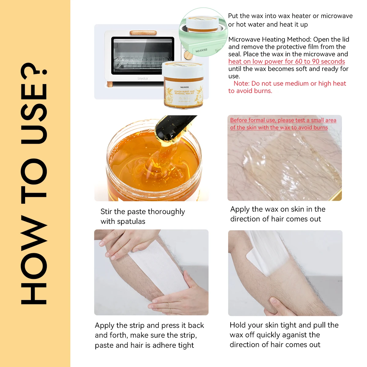 Waxkiss 300g Lemon Burst Hair Removal Wax Kit 100% Natural Lemon Juice Sugar Paste Wax Kit For Face Body Hair Removal