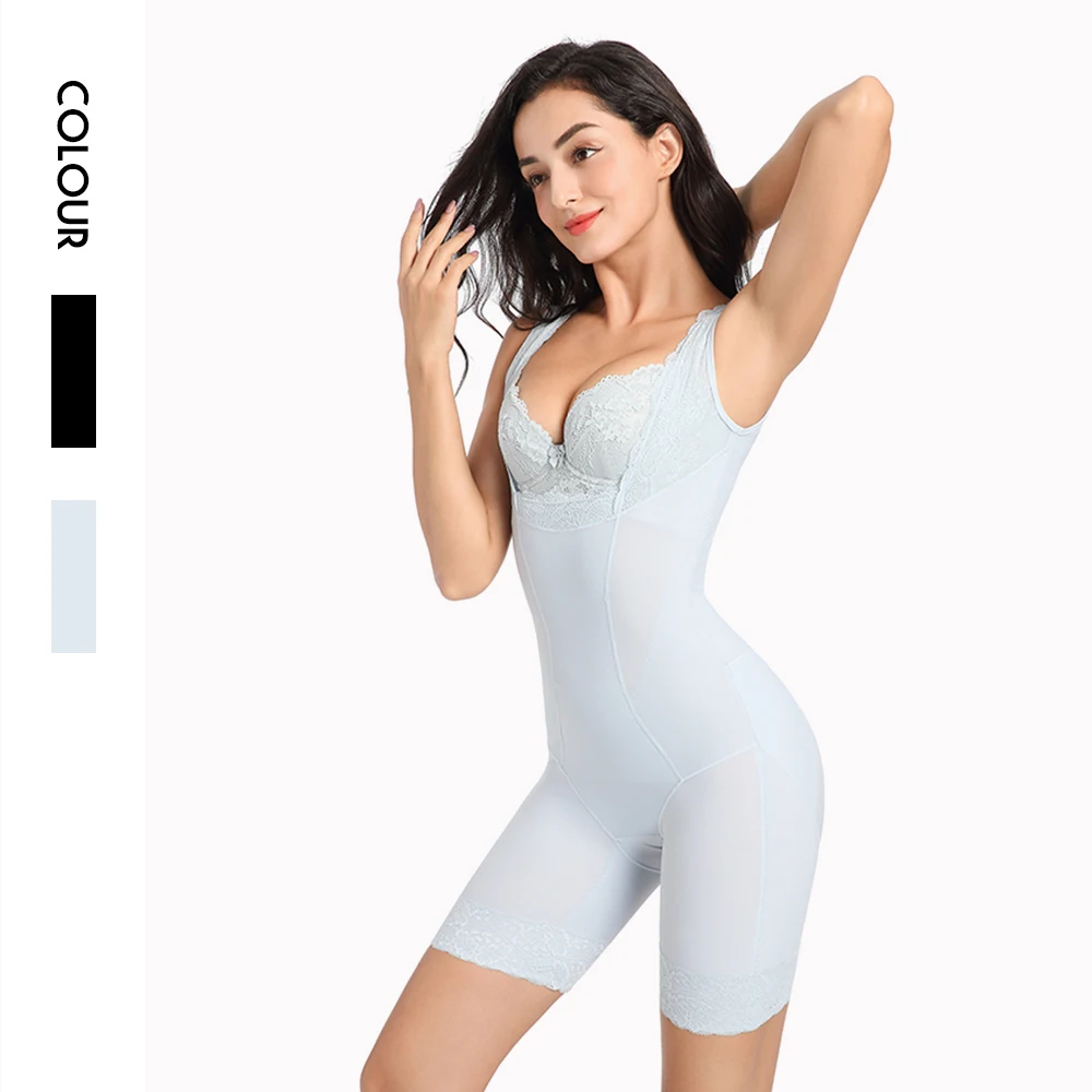 New Design One-piece Caffeine shaper plus size V-back lace slimming body suit lift hips waist trainer seamless shapewear