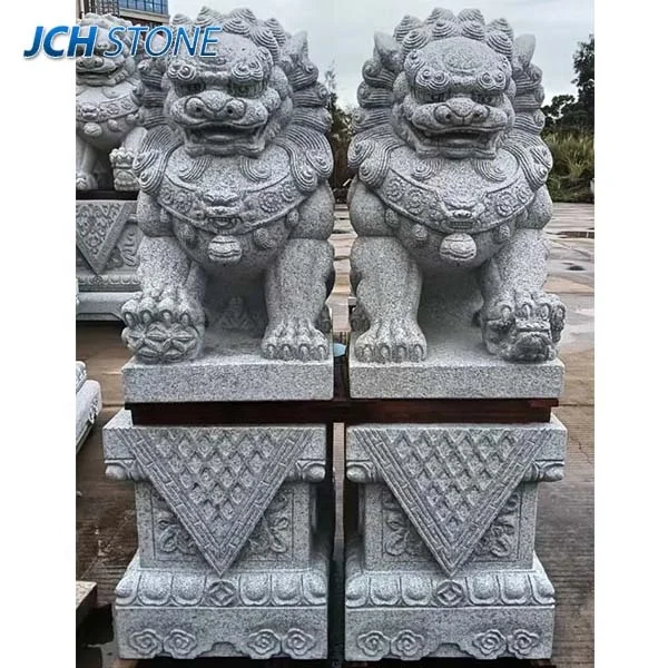Natural granite stone Chinese front door Lions