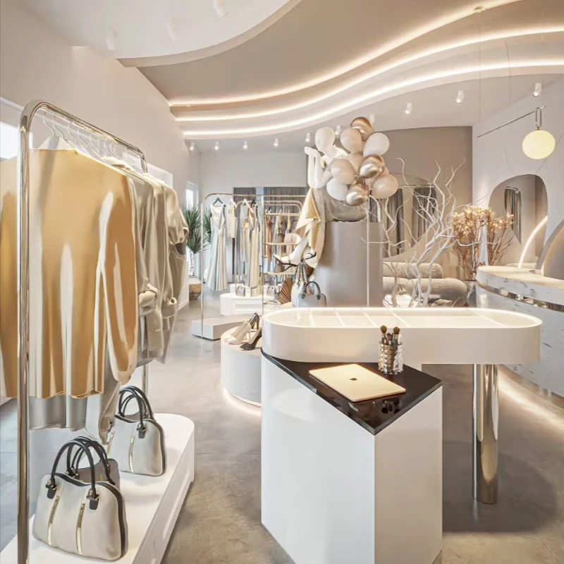 Cream Clothing Store Furniture Garment Display Women Clothing Shop Interior Design Furniture Designed for Clothing Store