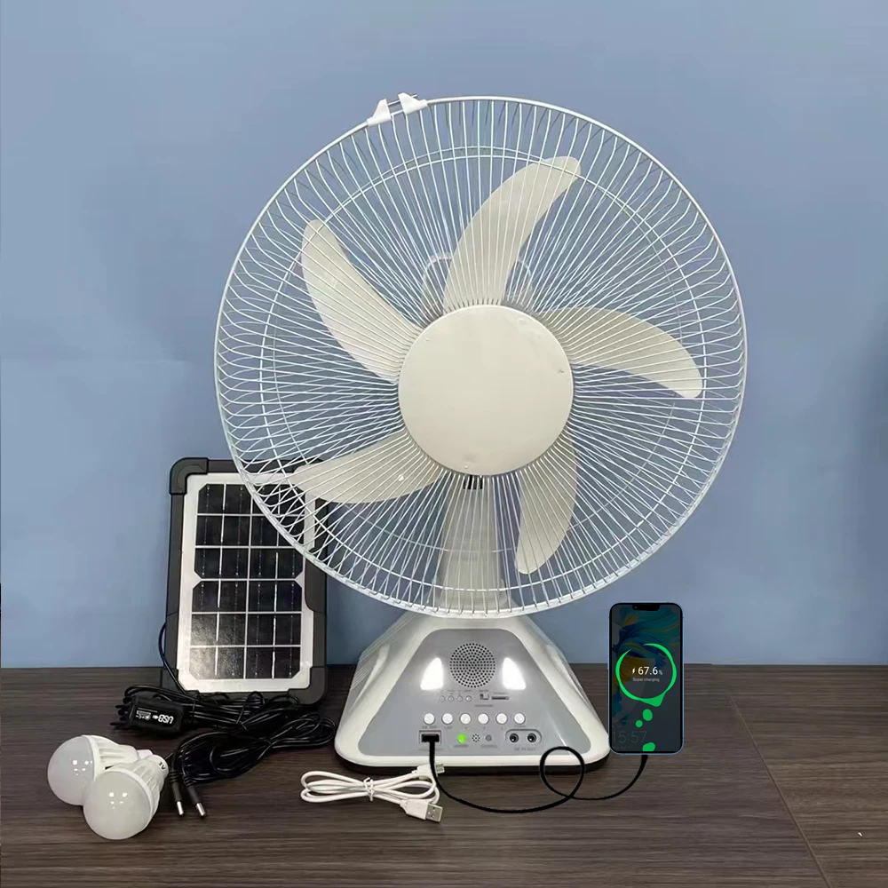 16Inch Energy Electrical Rechargeable Bluetooth Speaker MP3 Solar Powered Wall Mounted Fan with Solar Panel and Battery for Home