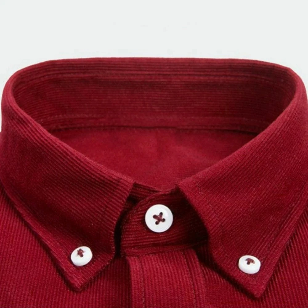 Men Vintage Button Down Collar Corduroy Plus Size Business Slim Shirt