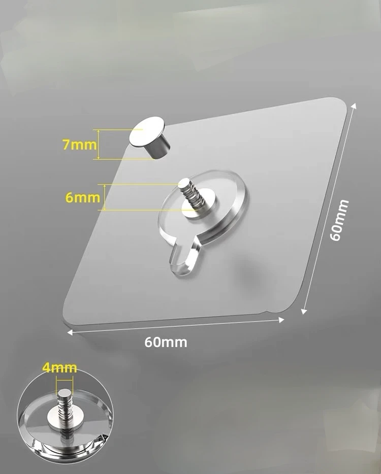 60mm Nail Screw Stickers Stainless Steel Screw Patch Wall Hanging Picture Hook Punch-free Adhesive Screw Wall Hook