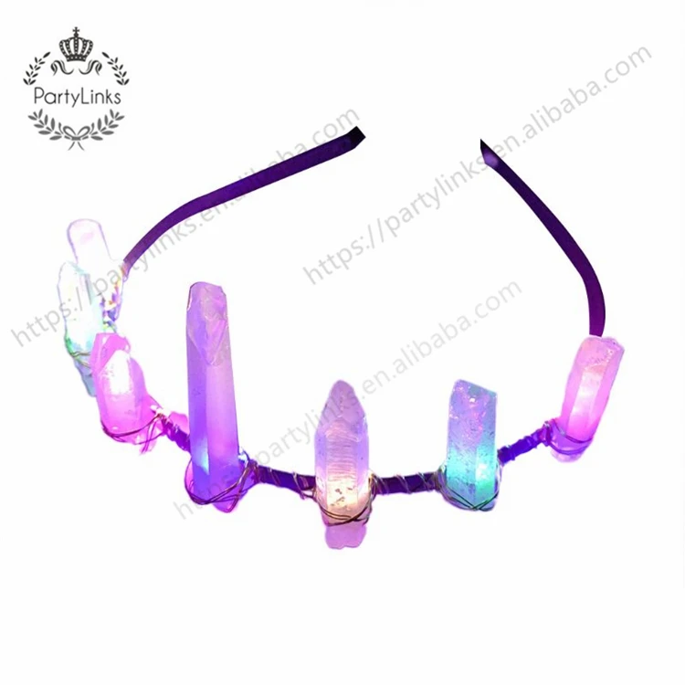 European Princess Vintage LED Flashing Tiara Crown Raw Crystal Colorful Hair Hoop Women Halloween Christmas Headpiece