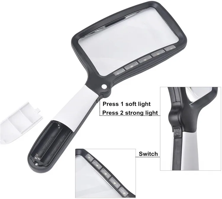 China manufacturer wholesale fine quality cheap 1.5V soft strong led lamp folded magnifying glass