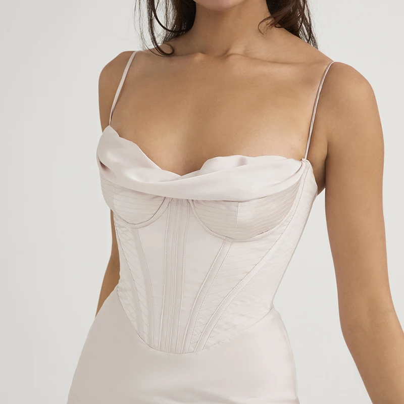 Custom Elegant Sexy Lady Satin Silk Midi Dress Cowl Neck Slip Corset Dress For Women