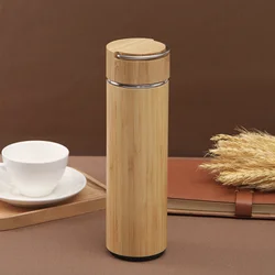 Flasks Wide Mouth Office Bottle Tea Infuser Insulated Drinking Bottle Eco Friendly Portable Double Wall Bamboo 18oz Vacuum