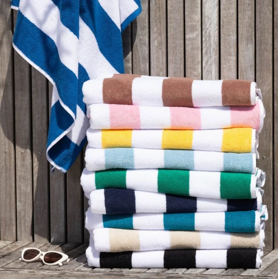 Best eco-friendly yarn dyed bath towel terry cloth jacquard striped beach towel 100% cotton cabana beach towel