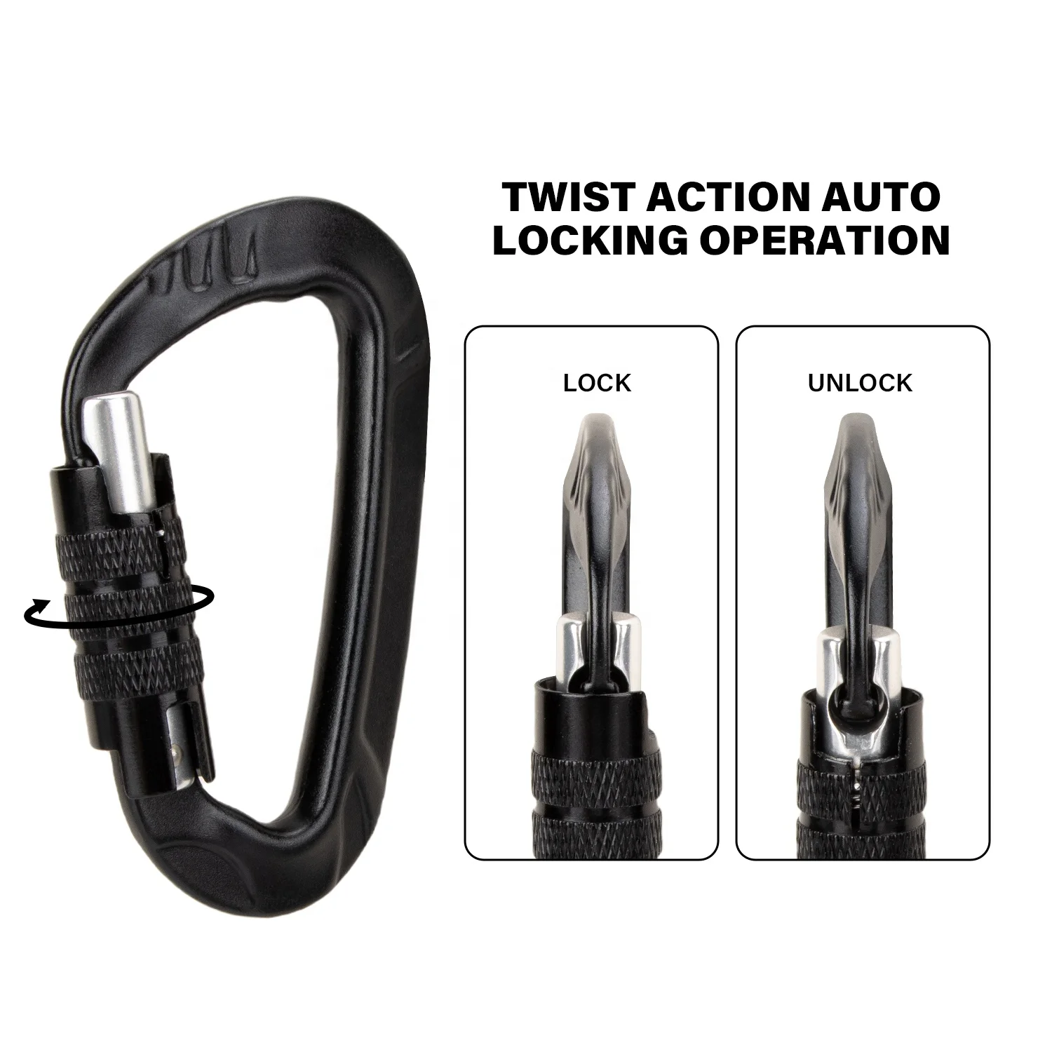 Custom Logo Aluminium D-Shaped Carabiner Hooks for Hammock Camping Hiking Auto Locking Carabiners