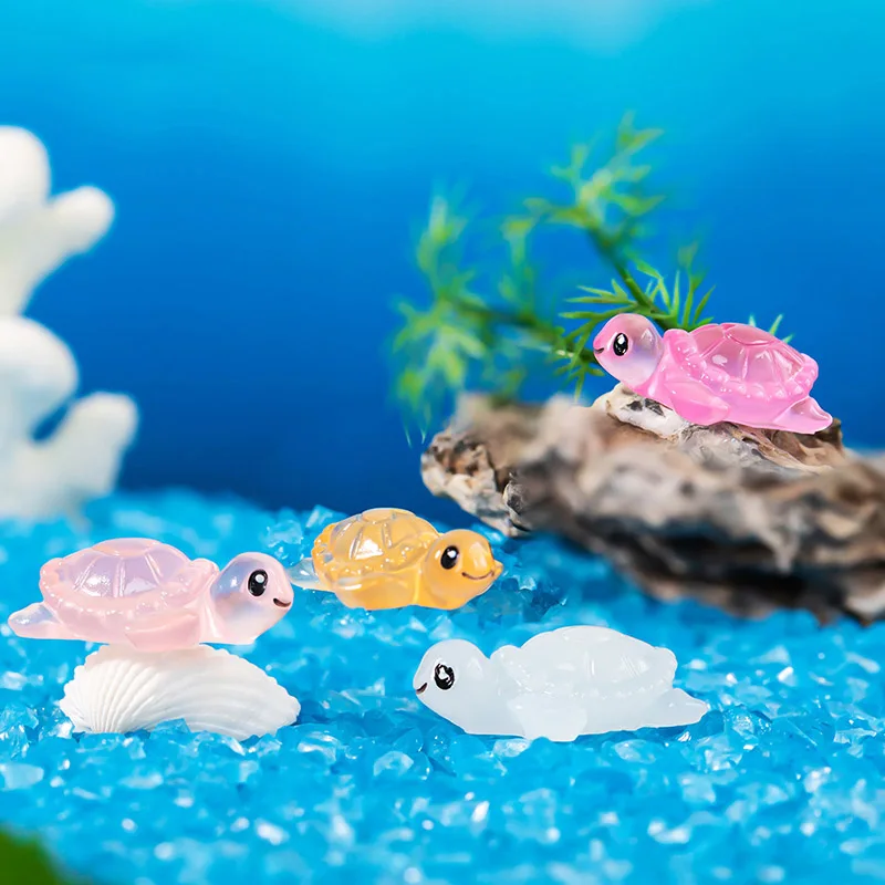New Glow-in-dark Turtle Mini Fountain Terrarium Fish Tank Accessory Toys Beach Landscape Garden Luminous Aquarium Decoration