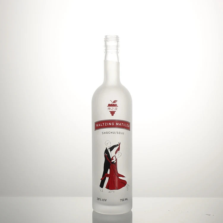 Customized 750ml frosting screen printing decals spirit liquor alcohol glass bottle