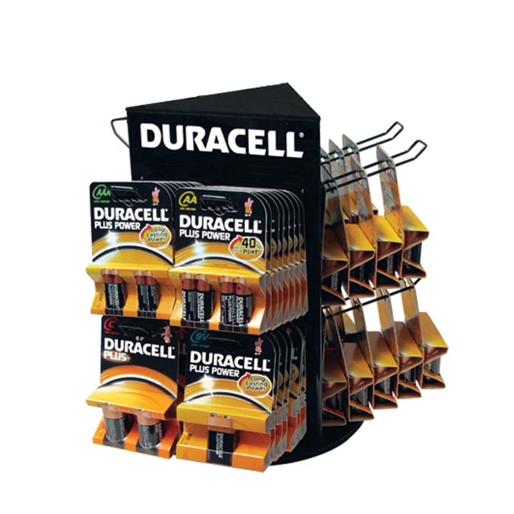 Custom Store Desktop Alkaline Energy Storage Power Battery Dry Battery Charger Set Accessories Metal Display Stand Rack