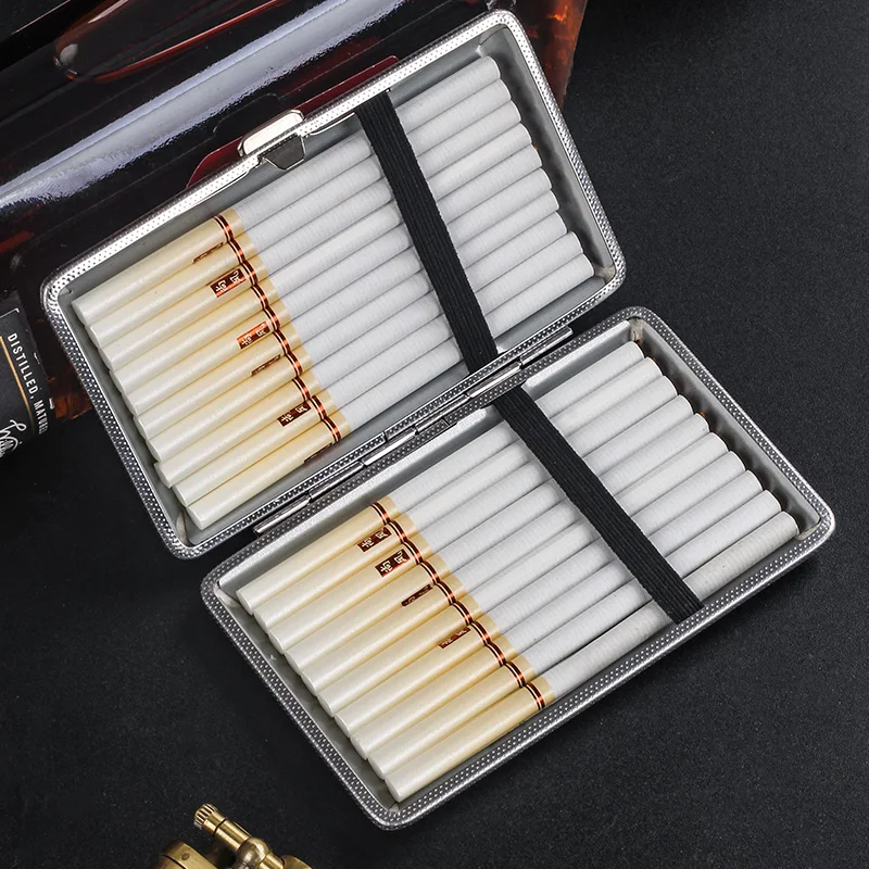 Cigarette Box Wholesale Trendy Reusable PU Leather +Metal 20PCS Capacity Cigarette Case Portable Cigarette Box For Men
