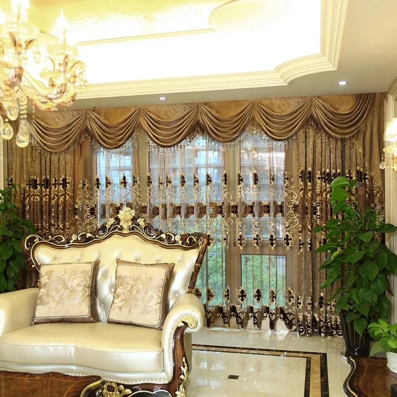 New Europeanstyle Brown Chenille Curtains for Villa Living Room Embroidered Decorative Curtains Finished Bedroom Study Curtains