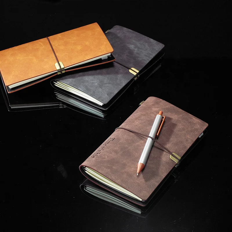 
Elastic rubberband a4 custom planner kraft folder vintage journal a6 pu leather traveler paper inserts travel blank notebooks 