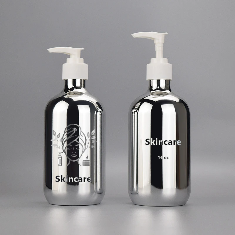 Silver color high end empty 500ml plastic bottles plastic shampoo and conditioner bottles for hair conditioner