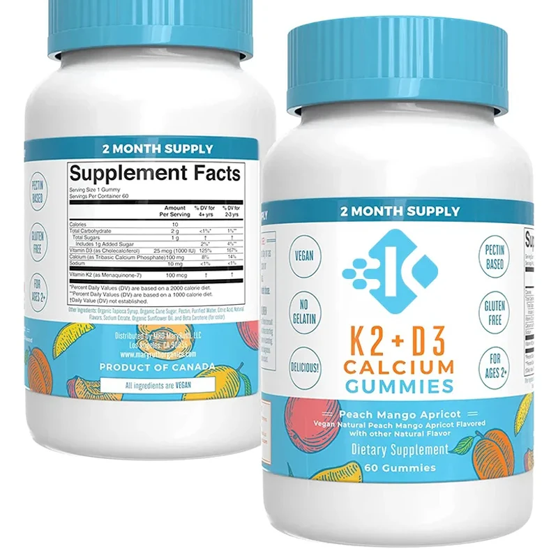 Vegan Support Bone And Immune Health Gummy Supplement Organic Calcium Vitamin D3 Gummies Private Label