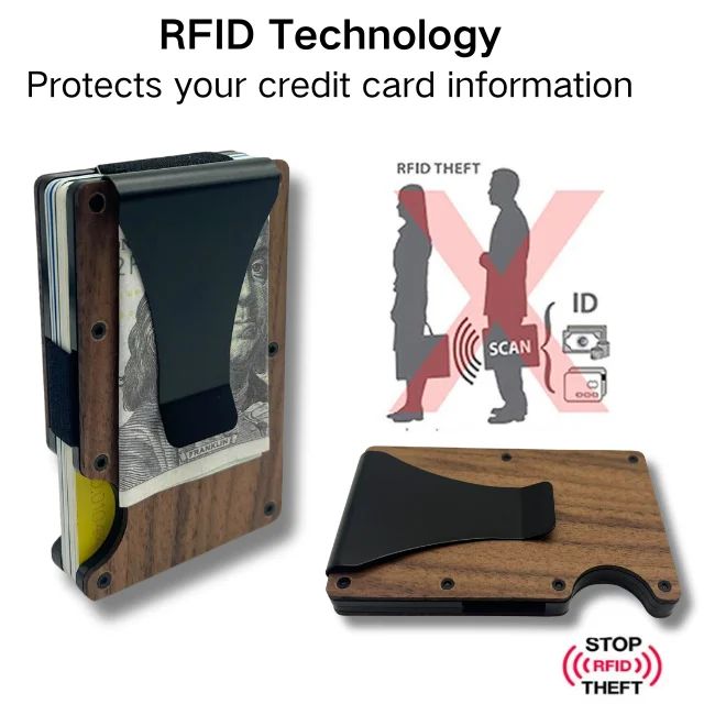 New Minimalist Real Wood RFID Blocking Wooden Card Holder with Money Clip Wooden Card Wallet