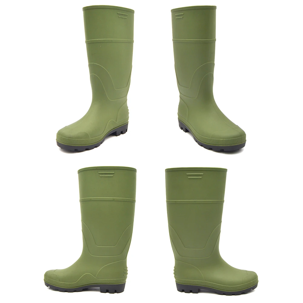 
Green high heels waterproof chemical resistant steel toe safety pvc rain boot for farming 