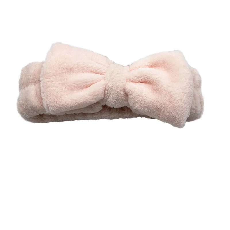 Soft Coral Fleece Fabric Hair Band Light Pink Elastic Headband and Wrist Band for Washing Face