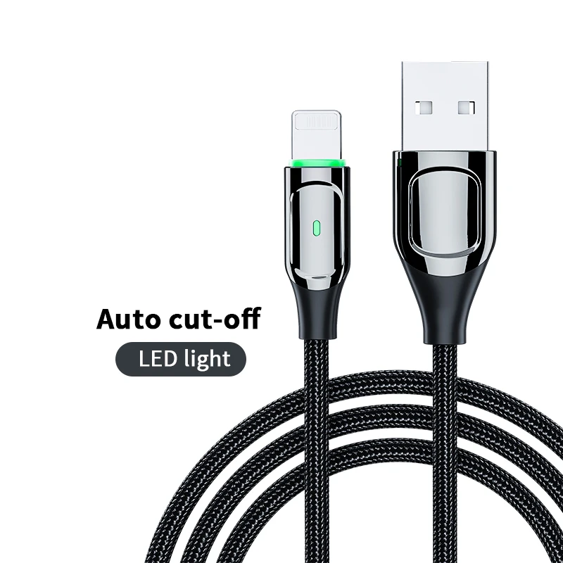 
1.2m auto cut-off fast charging nylon cable with LED light 