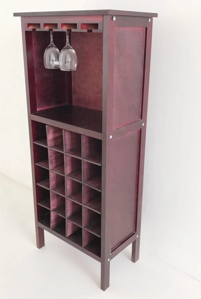 House Decoration Furniture Wooden Wine Cabinet Free Standing Wooden Wine Rack for Wine Bottles and Glasses