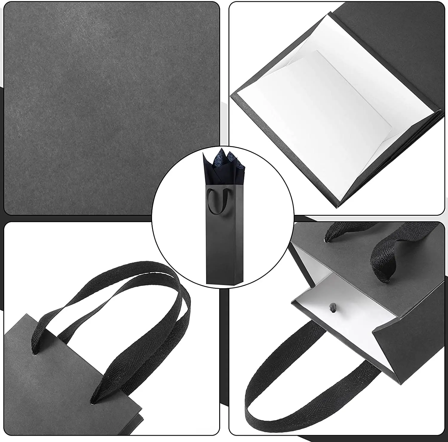 Wholesale luxury black champagne bag foldable rectangular gift paper bag wine paper bag with logo
