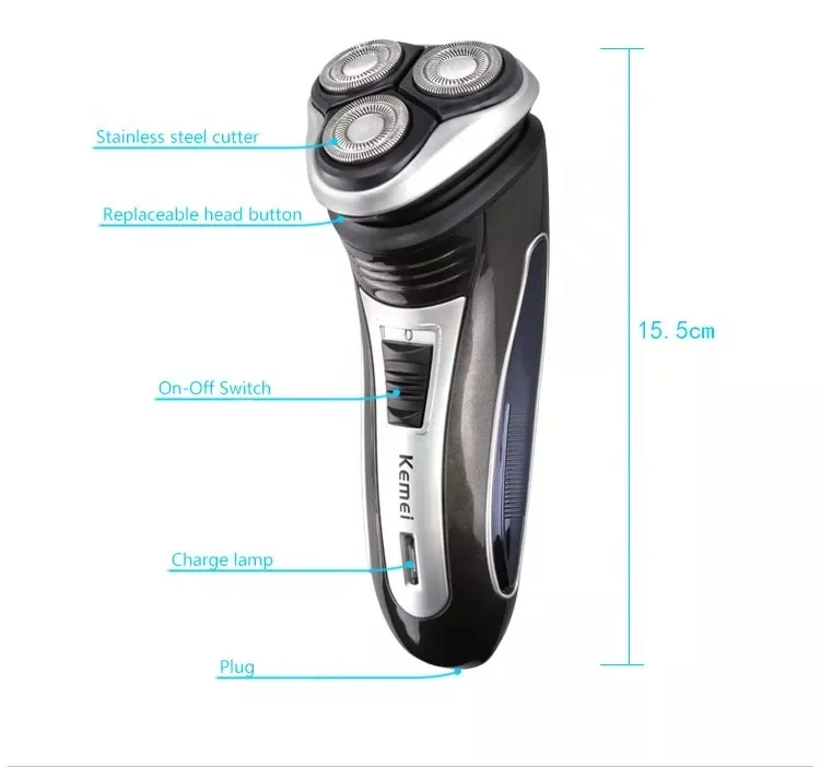 kemei KM-2801 Rechargeable cordless shaver for men 3 rotating blade  beard razor