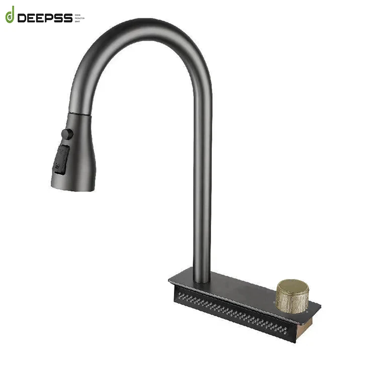 DEEPSS 304 ss countertop pull out waterfall faucet sink kitchen mixer water tap for kitchen bathroom with Turn type diverter