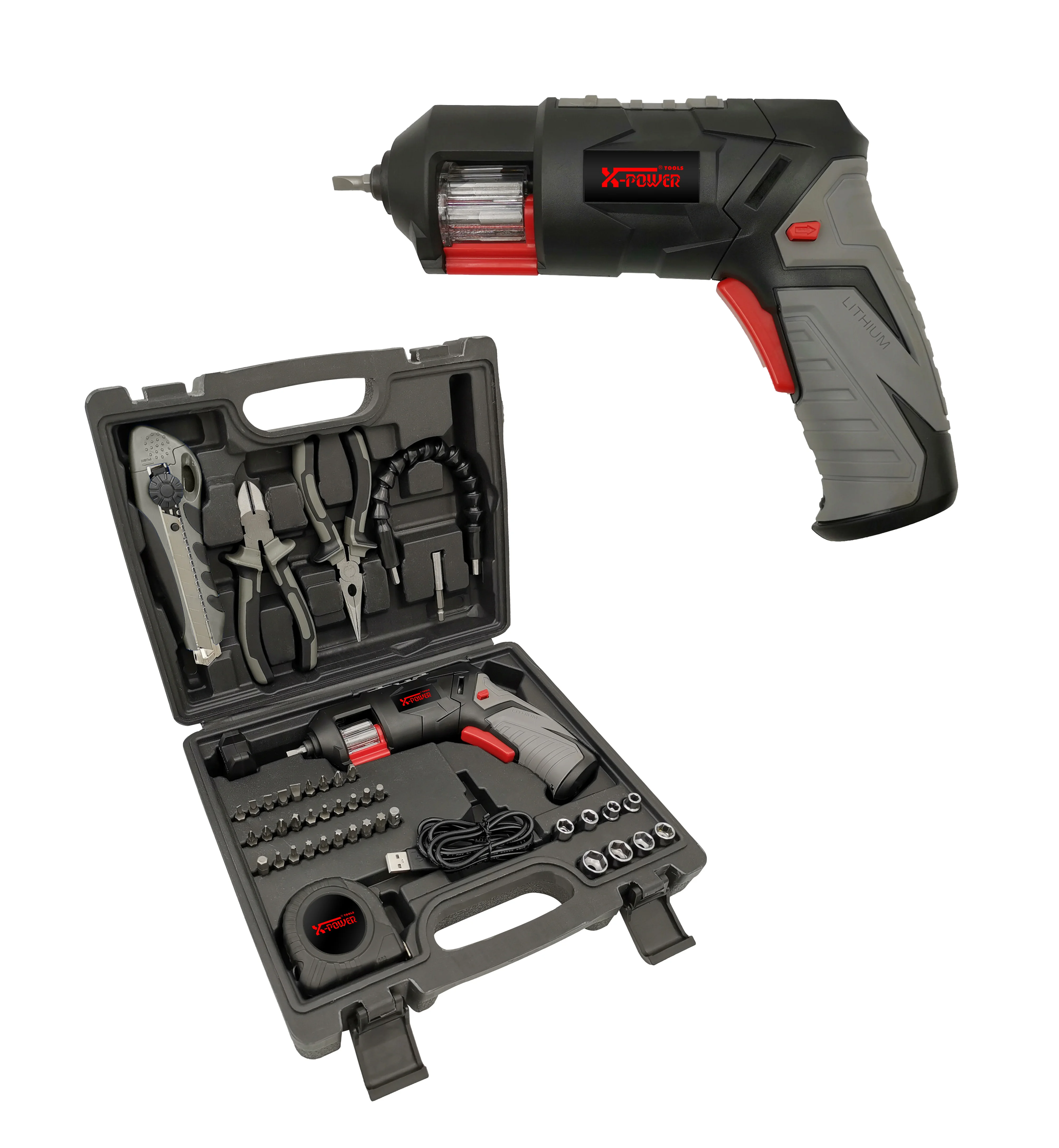 X-POWER KCS625-C44PCS 3.6V lithium battery electric cordless screwdriver with revolver bit holder power tools set DIY quality