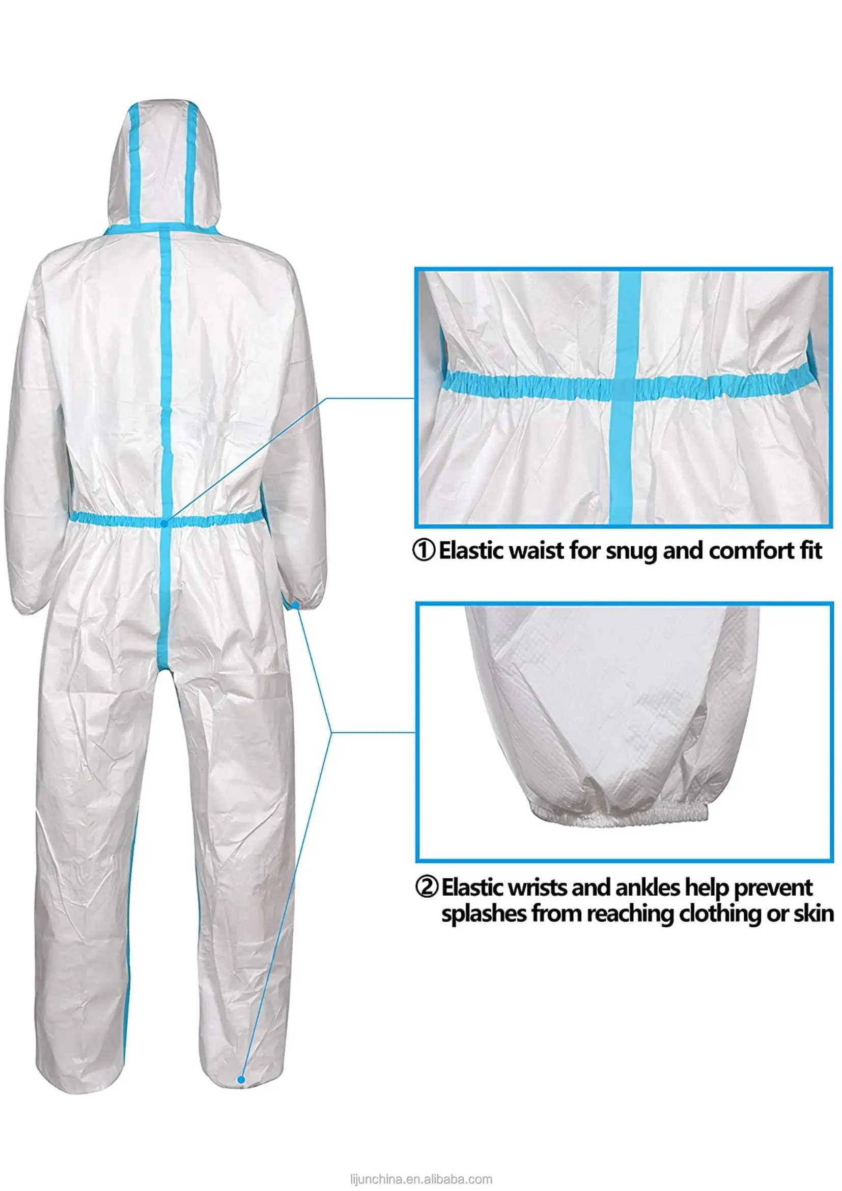 Custom Esd Cheap Grade Paint Spray SMS White Medical Ppes Safety Ppe Chemical Waterproof Protective Disposable Overall Coverall