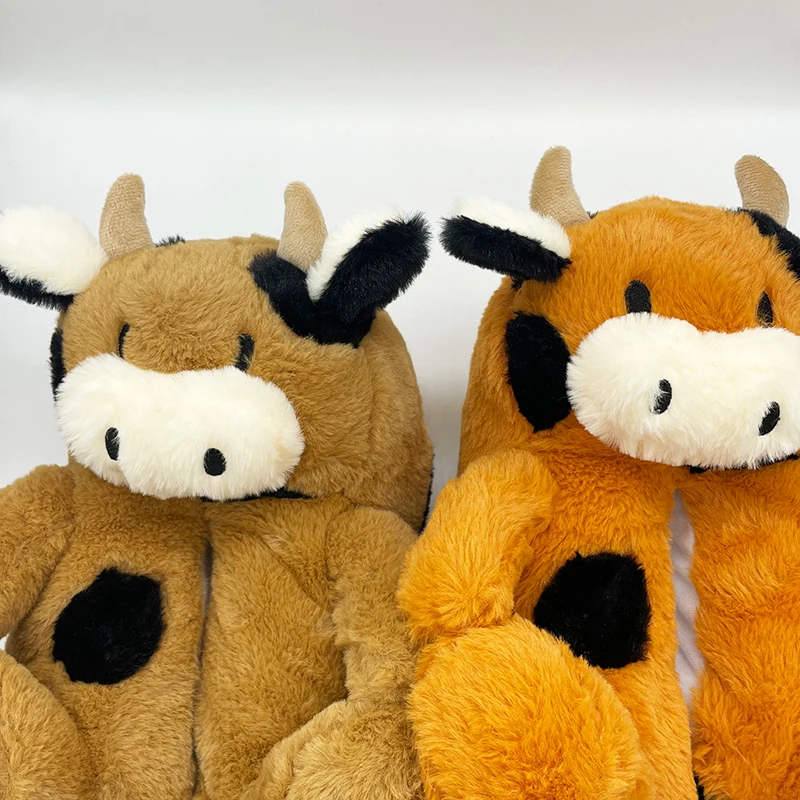 Hot Sale Kawaii Animal Plush Slippers Plush Comfortable Indoor Shoes Milk Cow Stuffed Slippers for Kids Adults