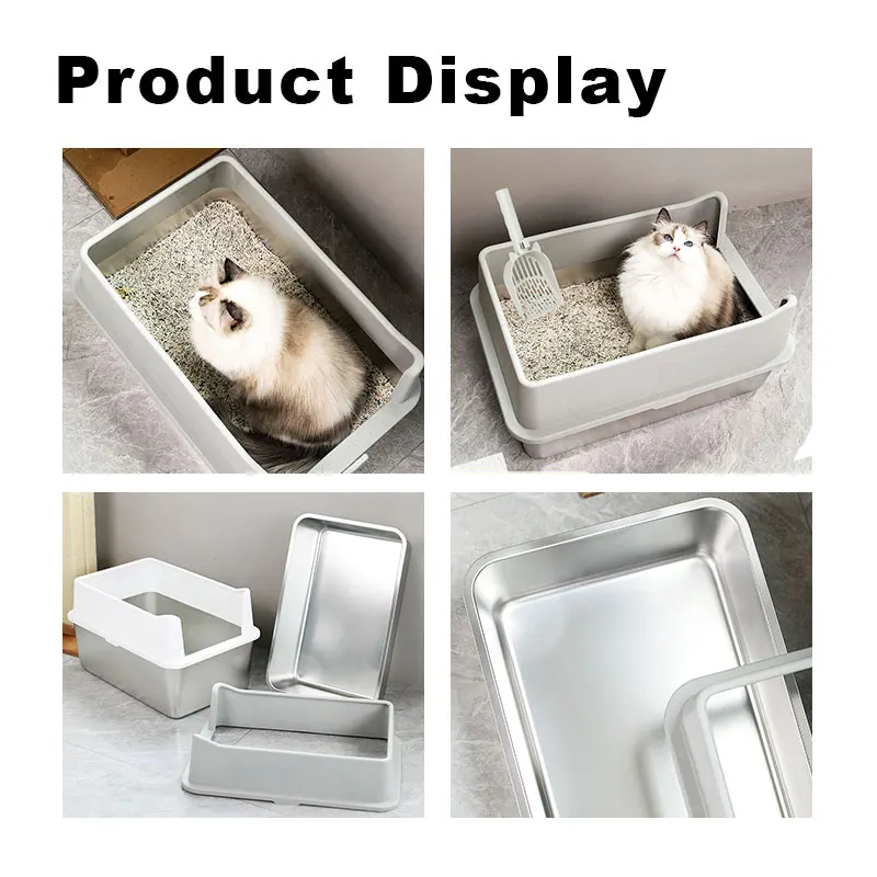 Pet Large Cat Toilet For Cats Rabbit Easy Cleaning Pet Litter Box Enclosed Sides Stainless Steel Xl Cat Litter Box