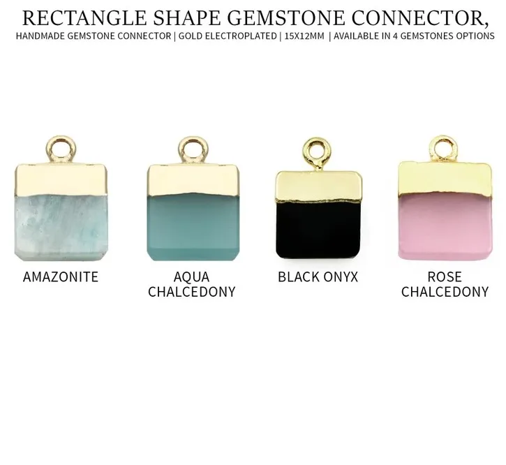 15x12 MM DIY Black Onyx Necklace Pendant Gold 18K Electroplated Square Gemstone Charms Unisex for Party