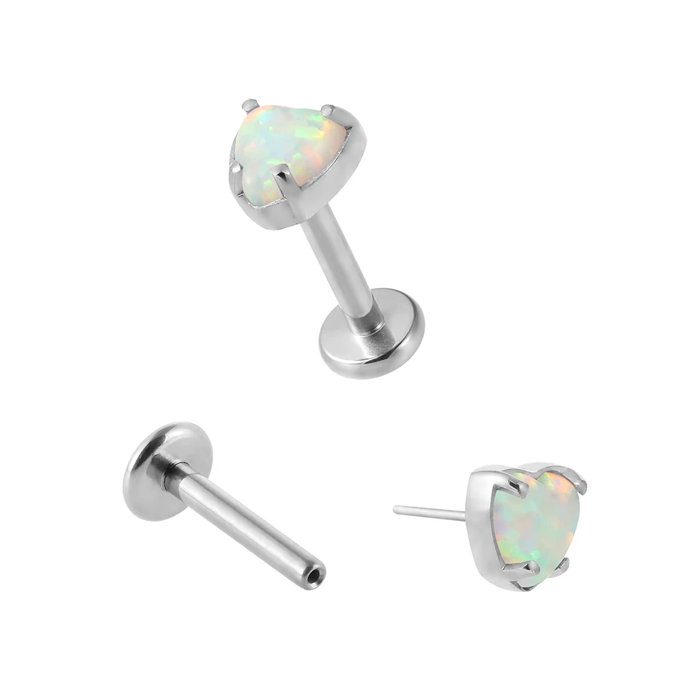 Superstar Custom fashion ASTM F136 titanium prong setting heart-shaped opal lip stud body piercing jewelry threadless labret
