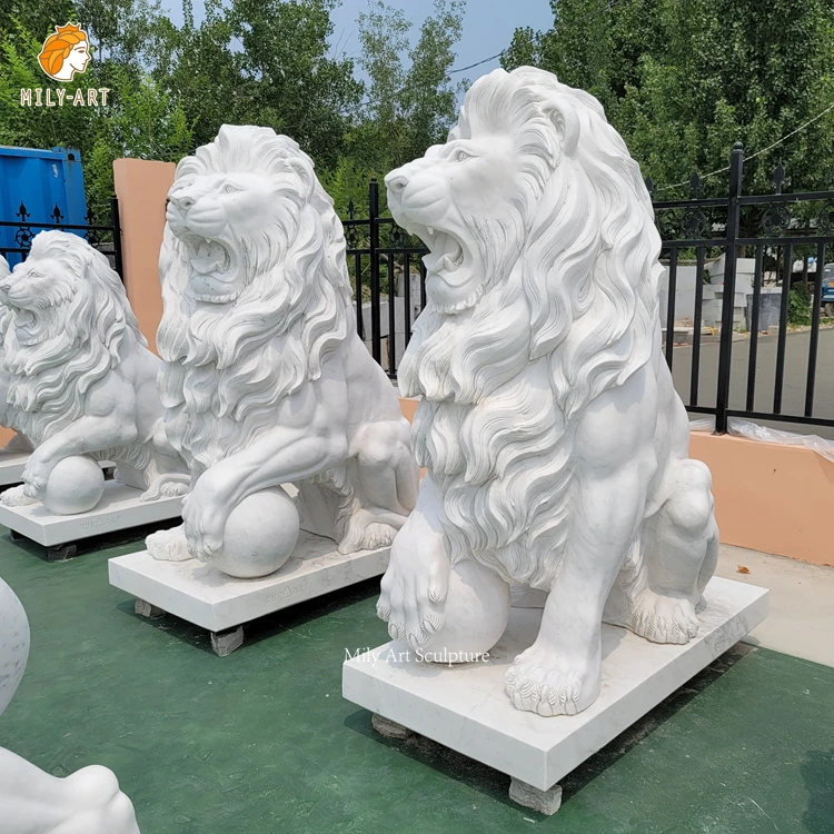 High Quality Hand Carved Decorative Outdoor Marble Stone Sitting Lion Sculpture Life Size