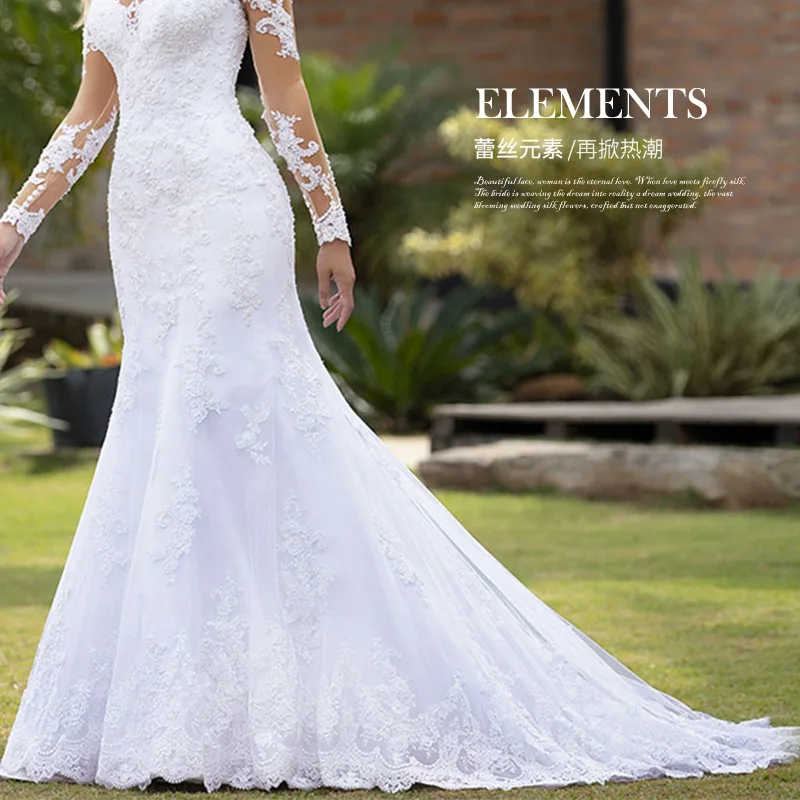 2023 Custom Vestido Sweep Train Gown Prom Lace Mermaid wedding dress for bride wedding dress bridal gown modest wedding dress