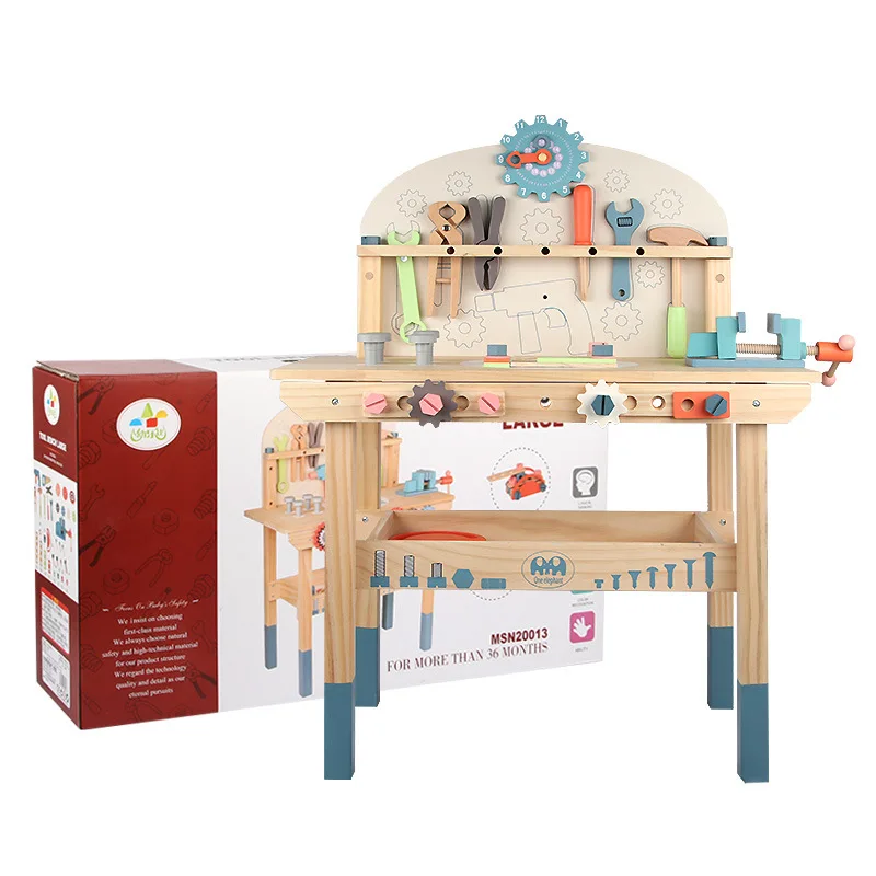 Tool Bench for Kids Toy Play Workbench Wooden Tool Bench Workshop Workbench with Tools Set Wooden Construction Bench Toy