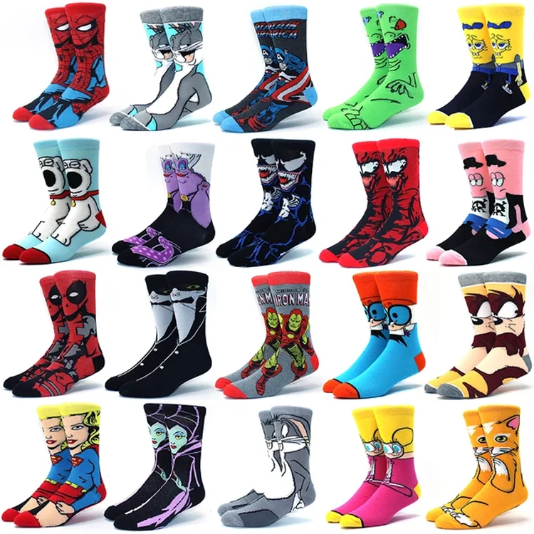 American Funny Happy Comics Men Fashion Cotton Calcetines Dibujos Animados Custom Tube Designer Meias Anime Crew Cartoon Socks
