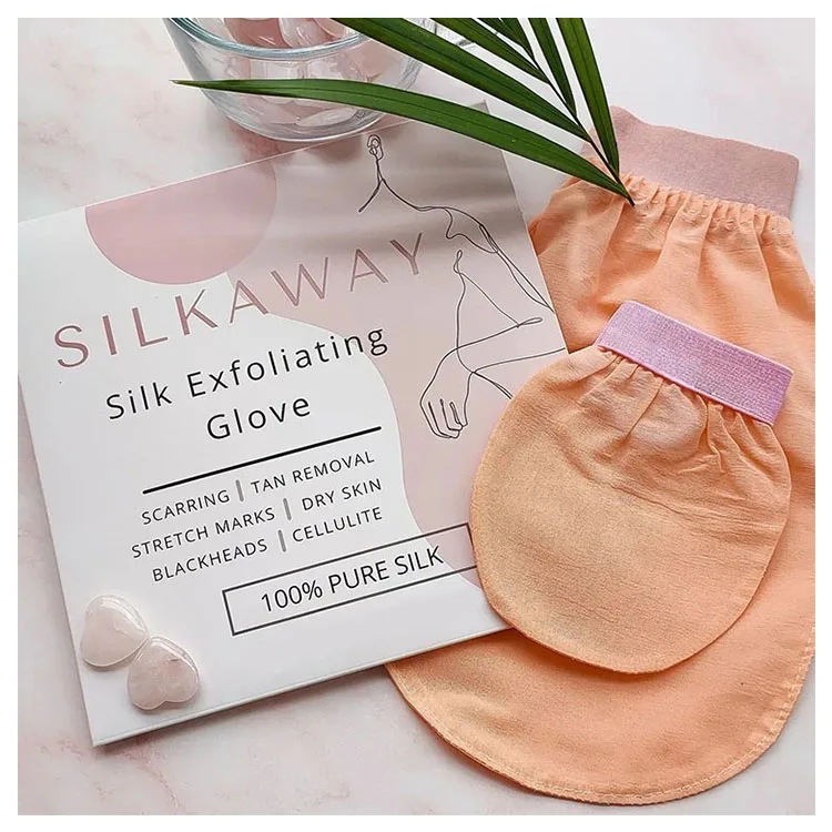 spa bath body face turkish silk glove exfoliant mitt custom logo 100% natural raw mulberry silk exfoliating glove