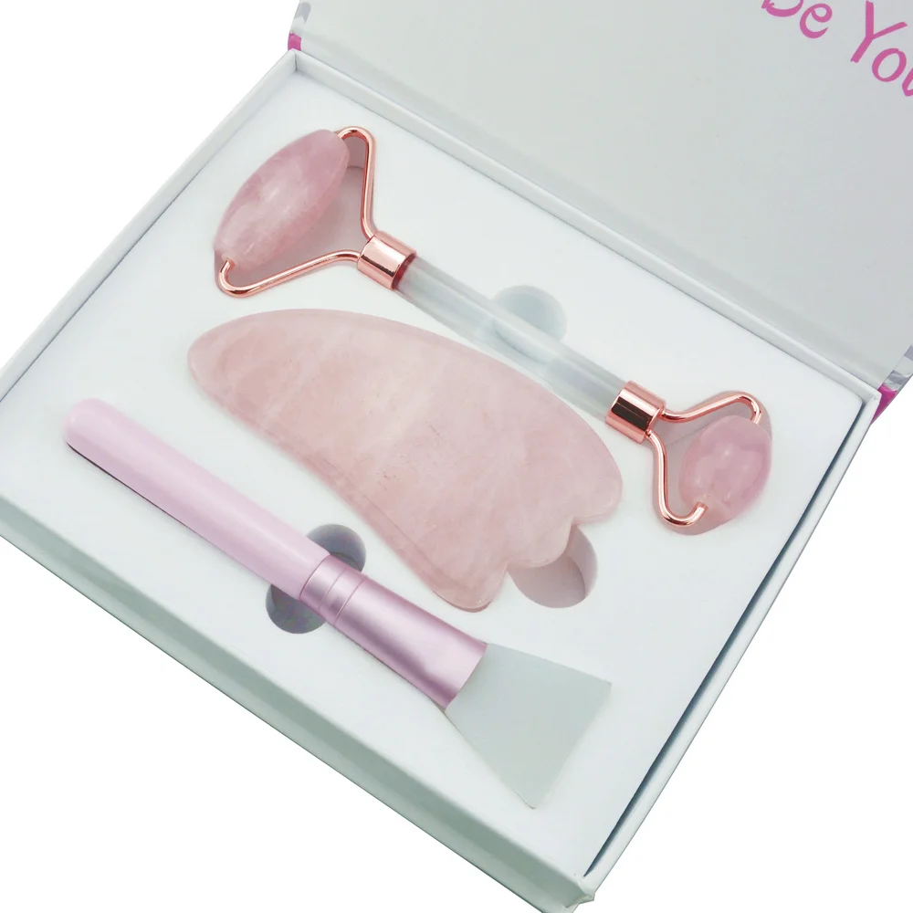 Original Factory Skin Care Set Direct Sale High Quality Rose Quartz Jade Rollers Set